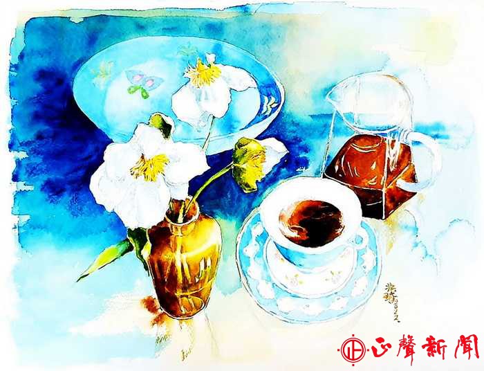 南投縣作家離畢華老師的畫作以本名盧兆琦落款。他以一系列咖啡主題的散文詩在中華日報.jpg-正聲新聞
